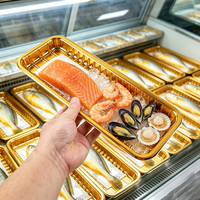 Barquette alimentaire jetable en plastique doré, barquette rectangulaire thermoformée pour fruits de mer, poisson, supermarché, emballage frais, fournisseur en gros