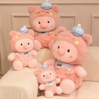 Peluche cochon rose de dessin animé, adorable cochon en peluche avec bretelles, adorable poupée cochon pour cadeaux et décoration intérieure
