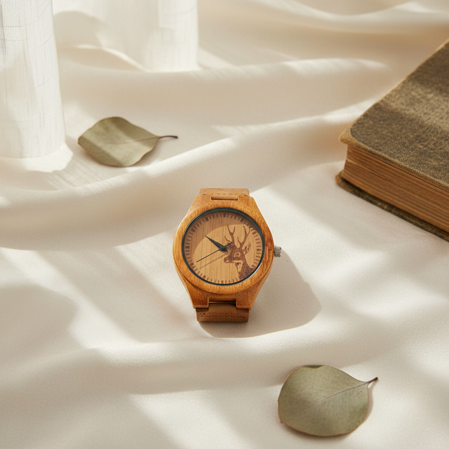 Unisex Luxury Retro Wrist Watch 22mm Bamboo Wood Grain Leather Band Quartz Movement Analog Display Seiko Brand for Men Women