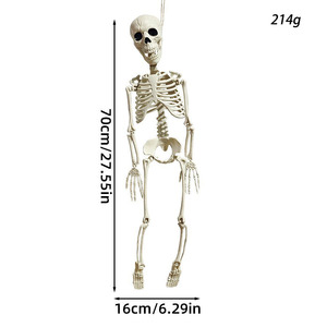 Décoration suspendue squelette d'Halloween 70 cm en plastique blanc pour extérieur, porte ou fête - Product Image 5