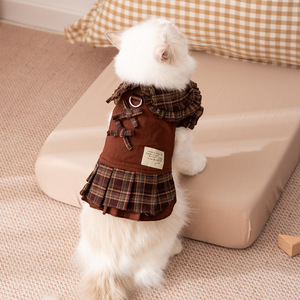 Plaid <b>Dog</b> Dress For <b>Small</b> Medium Breeds Four Seasons Warm Polyester Skirt Style With Ruffle <b>Collar</b> And Bow Detail - Product Image 2