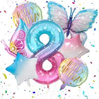 Ensemble de ballons d'anniversaire papillon avec chiffres, nœuds, cœurs et étoiles en aluminium pour décorations de fête d'anniversaire sur le thème des papillons pour filles