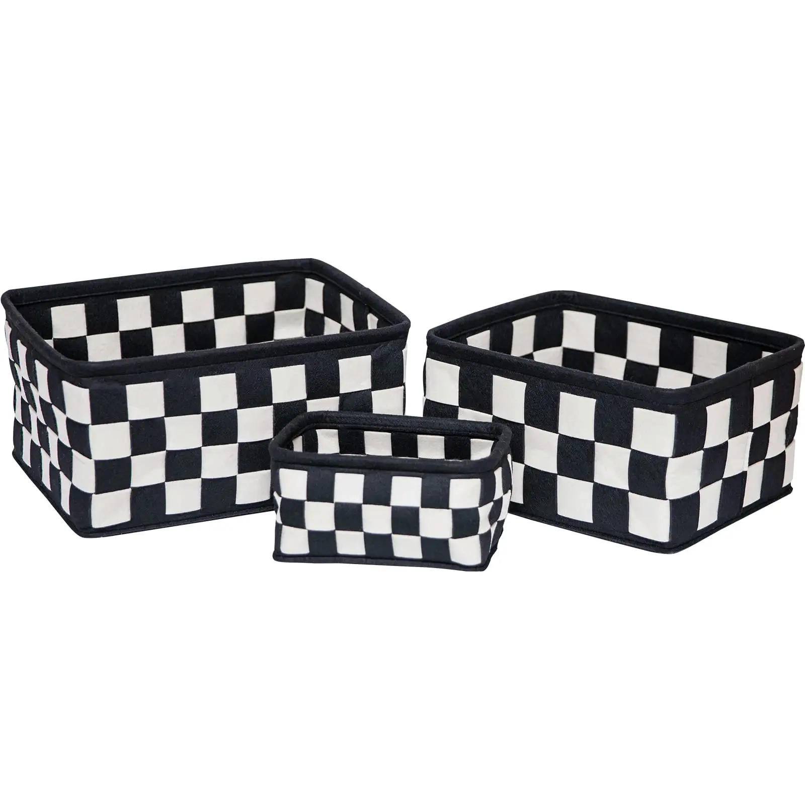 Conjunto de três peças artesanais de alta qualidade preto e branco Checkerboard feltro armazenamento