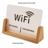 Support d'affichage WiFi en acrylique inscriptible, plaque d'avis sur le réseau WiFi et le mot de passe avec support en bois pour restaurant et bureau