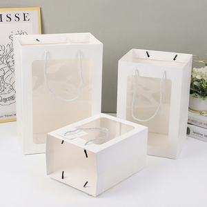 Sac fourre-tout en papier transparent carré, écologique, recyclable, avec logo personnalisé pour l'emballage de fleurs, gâteaux, cadeaux et vente au détail - Product Image 6