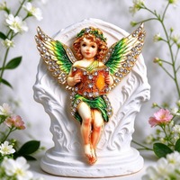 Broche ange chérubin en alliage de zinc émaillé coloré avec incrustation de cristaux non naturels, ornement décoratif pour vêtements, sacs et foulards