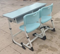 Escritorio Doble al por Mayor con Dos Sillas, Estructura de Acero Resistente, Mesa Escolar para 2 Personas, para Aulas de Secundaria, Pedido al por Mayor