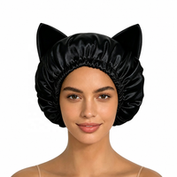 Bonnet en satin à double couche réglable avec logo personnalisé et oreilles de chat, bonnet de nuit pour femmes, bonnet de sommeil pour les soins des cheveux naturels