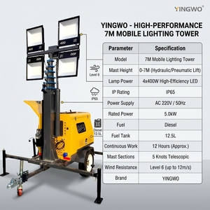 Tour d'éclairage mobile robuste de 7 m avec moteur, 4x400W LED, montée sur remorque, éclairage portable pour zone minière, camion d'éclairage robuste de 7 m - Product Image 2