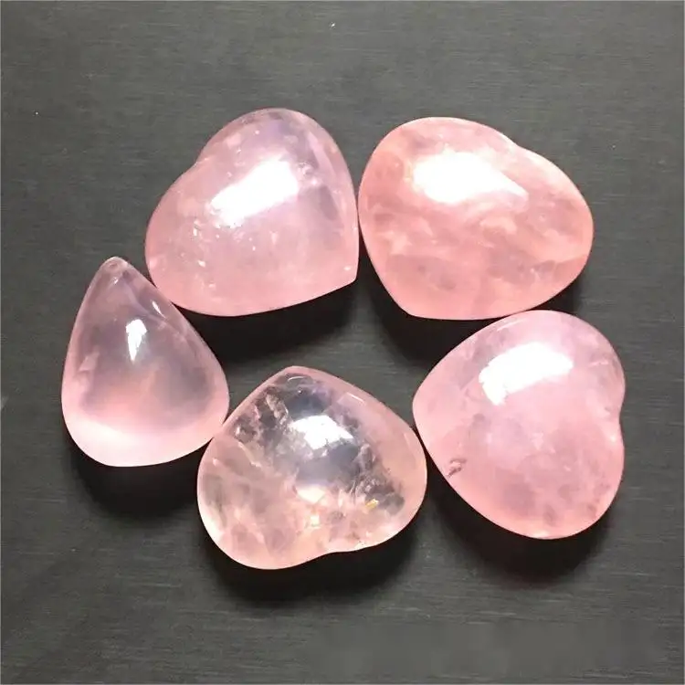 High quality heart-shaped gemstones Huaqi SJC04 natural rose quartz crystal healing stone for pendant