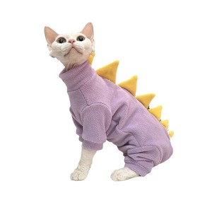 Nueva ropa para mascotas cuadrúpedas con terciopelo granulado para protección del vientre, ropa para gatos pequeños sin pelo tipo dinosaurio, ropa para gatos Sphynx, ropa para gatos alemanes - Product Image 4