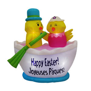 Décorations gonflables de Pâques de 1,5 m pour l'extérieur : bateau de poulets avec lumières LED DC pour la maison, le jardin et les fêtes - Product Image 1