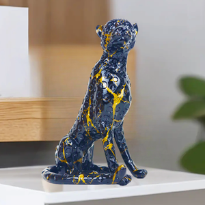 งานประติมากรรมเรซิ่นรูปปั้นเสือดาวสีดำทอง สำหรับตกแต่งบ้าน - Product Image 3