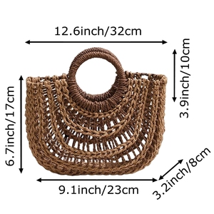 Women Hollow Out Woven Handbag Top Handle <b>Straw</b> Beach <b>Bag</b> Fashion Color-Block Woven <b>Straw</b> Purse for Vacation Seaside Party - Product Image 2