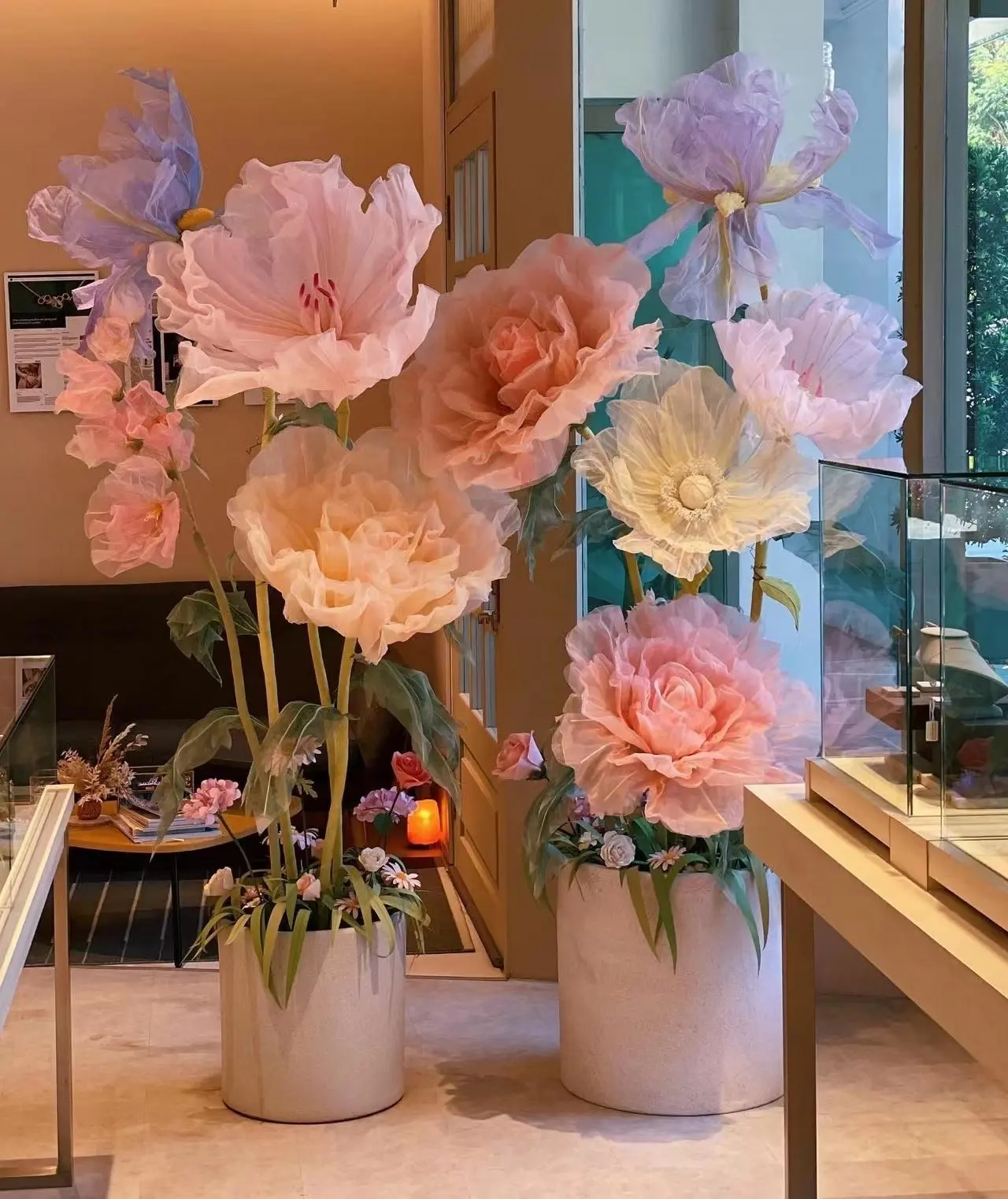 L 162 Pink color flowers large size artificial giant silk peony poppy paper anemone for window display home wedding decor
