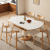 Ensemble de table à manger extensible de style ferme moderne, plateau en pierre frittée, structure en bois massif, 4 chaises, meubles de salle à manger pour la maison