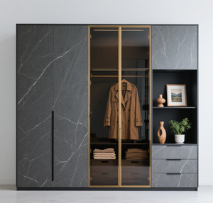 High-quality Durable Wardrobe: Dark - Toned Cabinetry, Glass - Door Sections, Integrated Drawer <strong>Units</strong>, Organized <strong>Storage</strong> Space - Product Image 2