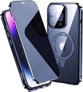 Coque anti-espion pour iPhone 15 avec anneau magnétique et support, compatible avec la charge sans fil, protection d'écran et objectif de caméra - Product Image 6