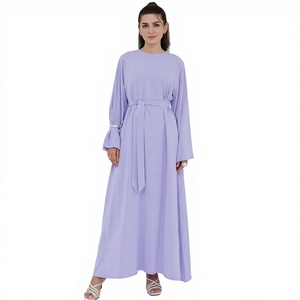 Nida Fabric <b>Dress</b> Abaya Pocket Belt Women Soft Silky Breathable Flared Hem Caftan Modest Islamic Muslim Clothing Inner Maxi <b>Long</b> - Product Image 3
