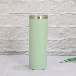 Gobelet droit et étroit blanc de 20 oz en acier inoxydable vierge pour sublimation avec couvercle et paille métallique - Product Image 1