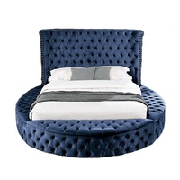 Lit king-size rembourré en velours bleu marine à capitonnage rond, confortable et moderne, pour chambre à coucher, meubles d'intérieur de luxe, nouveauté 2024