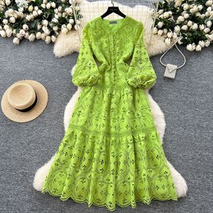 Manufaktur Custom Style oder Logo ODM Frühling Frauen Mode Casual Slimming Crochet Lace Rüschen Langes Kleid Midi Casual Kleider - Product Image 1