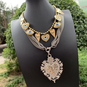 Collana LS-C5384 a catena multistrato a forma di cuore sacro <span class=keywords><strong>religione</strong></span> occhio di tacchino collana Unisex gioielli cuore collana - Product Image 4