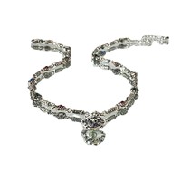 Collier Pendentif Cœur Plaqué Argent Style Rétro Audacieux avec Diamant et Gemmes Colorées pour Femme et Homme – Idéal Soirées Club et Vacances