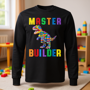 Camiseta de manga larga con diseño de bloques de construcción de dinosaurios Master Builder T-Rex - Product Image 3