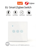 Interrupteur tactile intelligent Zigbee à faible MOQ, 1, 2, 3 ou 4 gangs, panneau en verre trempé, programmation à distance, domotique, compatible UE