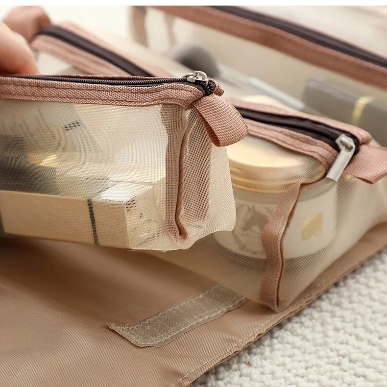 Tas penyimpanan dapat dilepas 4 dalam 1, tas perlengkapan mandi, tas penyimpanan kosmetik untuk perjalanan, tas Gust-proof, portabel, dapat digantung dan dilipat