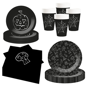 DAMAI Happy Halloween Party Favor Vintage Halloween Decoration Disposable Tableware for Pumpkin Skull Plates Net Napkins Cups - Product Image 3