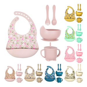Precio al por Mayor Set de Alimentación de Silicona para Bebé Kit de Comedor Cuenco Caracol con Cubiertos Babero Impermeable y Vaso Entrenador con Pajita para Infante - Product Image 1