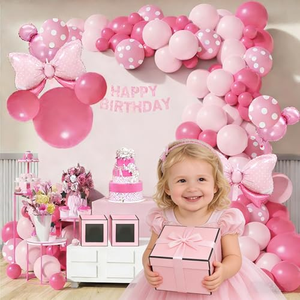 Kit de Guirnalda de Globos con Temática de Minnie Rosa, Decoraciones para Fiestas, Juego de Globos con Lazo para Cumpleaños de Niña - Product Image 5