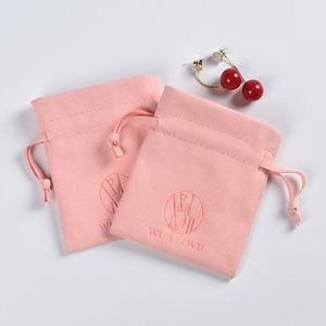 Pochette à bijoux en microfibre suédée avec logo imprimé, sac à bijoux en velours suédé avec cordon de serrage pour boucles d'oreilles - Product Image 5