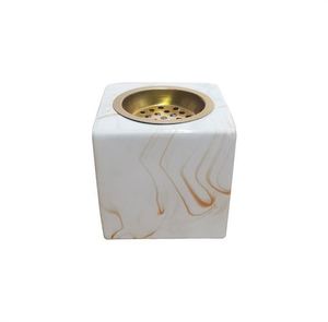 Quemador de incienso práctico árabe de estilo de Oriente Medio, mini quemador de incienso de cerámica con estampado de mármol con bandeja de latón para el hogar D��cor - Product Image 5