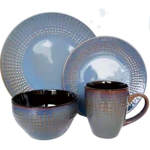 Gran oferta, juego de cena de gres cerámico, 16 Uds., vajilla esmaltada al por mayor, vajilla reactiva con flora española en relieve - Product Image 2