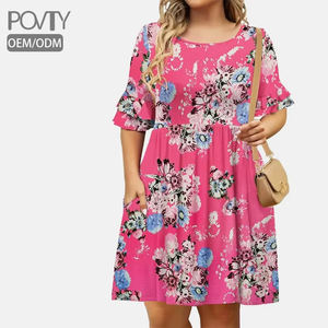 Vestito Casual con stampa floreale a manica corta con spacco morbido morbido elegante abito 3D - Product Image 1