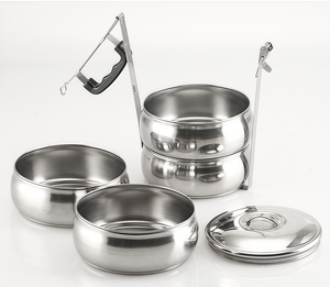 Porta via metallo Tiffin 2/3/4/5 strati in acciaio inox contenitore cibo scatola per il pranzo con manico a forma di tamburo 16CM - Product Image 3