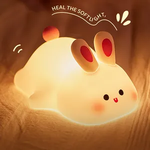 Banqcn mignon animal lapin led veilleuse silicone lampe de table contrôle tactile enfants veilleuse cadeaux veilleuse pour enfants bébé