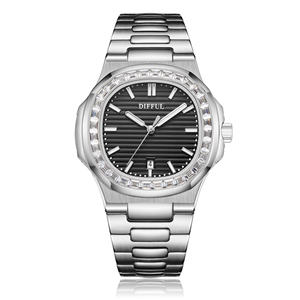 DIFFUL Blue in acciaio inox di lusso marca di Diving datario orologio al quarzo finto diamante lunetta orologio da uomo - Product Image 3