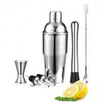 MHK64 Ensemble de shaker à cocktails 6 pièces : shaker, passoire, pilon, doseur, cuillère à mélanger, becs verseurs – Kit de barman et accessoires de bar