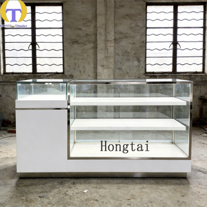 Mostrador de Joyería Blanco Personalizado con Puertas Corredizas de Vidrio, Cajón Transparente, Iluminación LED, Resistente, para Tiendas de Alta Gama - Product Image 2