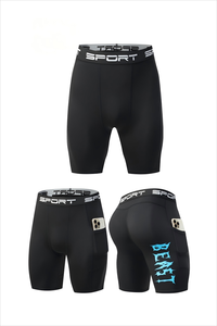 Pantalones Cortos de Compresión Personalizados con Gráfico <span class=keywords><strong>BEAST</strong></span> para Hombre, de Poliéster y Spandex, Capa Base Deportiva para Gimnasio, Correr, Ciclismo, Venta al Por Mayor - Product Image 3