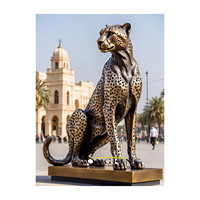 Statue de léopard tacheté en bronze grandeur nature pour extérieur, sculpture de guépard en cuivre