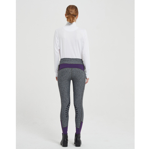 Comfortable Grey Purple Horse Equestrian Riding <b>Leggings</b> Mid-Rise Waist <b>Suede</b> Knee Patches Four-Way Stretch Fabric Stylish Color - Product Image 2