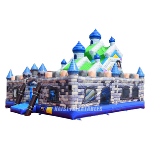Castillo Inflable 8x8m, Combinación Azul <span class=keywords><strong>Gris</strong></span>, Castillo Medieval con Caballeros, Casa de Juegos Inflable para Patio Trasero, Parque Infantil Inflable, Ciudad de Diversión - Product Image 3