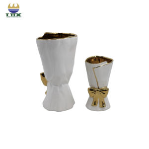 北欧モダンリボンフラワー花瓶電気メッキゴールドホワイトボウセラミック花瓶リビングルーム & ウェディングセンター用装飾OEM/ODM - Product Image 4