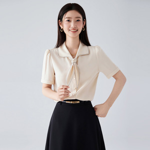 Women's Short Sleeve Shirt Solid Color Polyester Workwear Simple Professional Commuting Blouse - Product Image 1