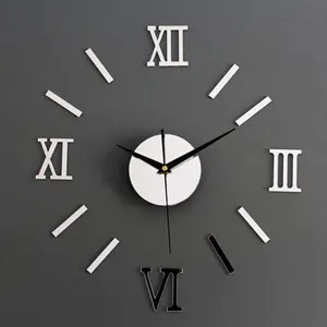 นาฬิกาแขวนผนังแบบโมเดิร์นแบบทำมือสติ๊กเกอร์ติดผนังกระจกอะคริลิคโรมาน3D นาฬิกาควอตซ์ห้องนั่งเล่นบ้านตกแต่งผนังรูปลอกร้อน